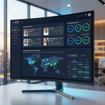 AI-powered multilingual recruiting automation platform showing candidate screening across multiple languages