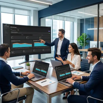 AI staffing implementation team reviewing workflow automation deployment on enterprise dashboards