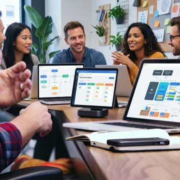 HR team reviewing AI-driven automation workflow steps on a collaborative digital workspace