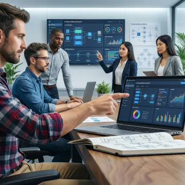Implementation team configuring AI staffing automation workflows on enterprise platform