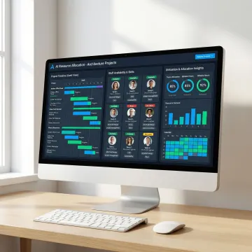 AI staffing platform dashboard showing project resource allocation for an architecture firm