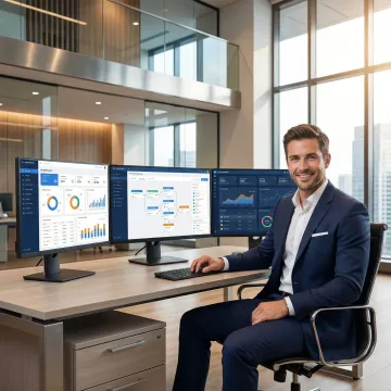 AI-driven business process automation consultant reviewing enterprise workflow dashboards