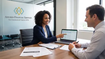 Enrolled Agent reviewing cross-border compliance documents with client in office