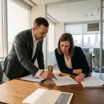 Tax professional reviewing IRS documents with a Cleveland client