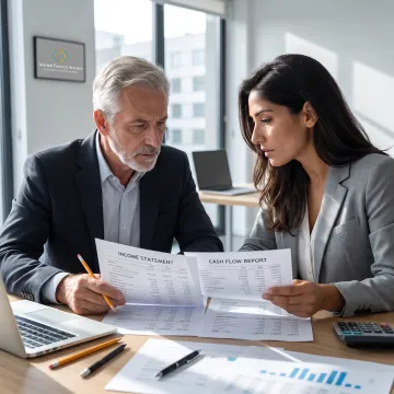 Financial professional reviewing business reports