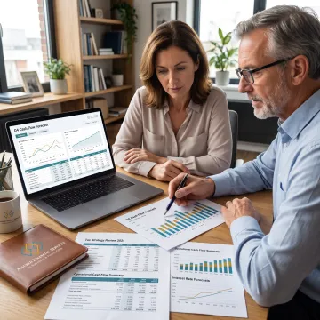 Financial advisor reviewing business performance reports