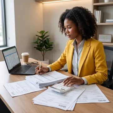 Tax professional reviewing financial documents