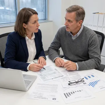 Tax professional reviewing IRS documents with a client