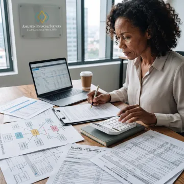 Tax advisor reviewing international business documents
