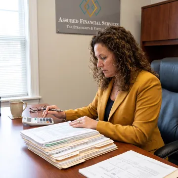 Tax professional reviewing financial documents