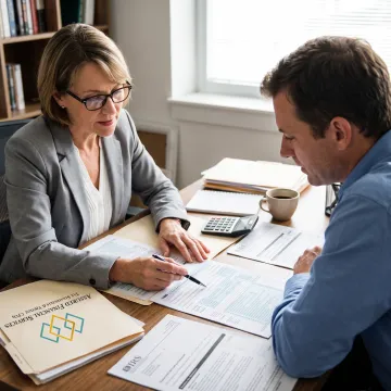 Tax advisor discussing IRS documents with client