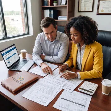 Tax consultant reviewing IRS documents with a client