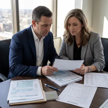 Tax advisor reviewing return documents with client