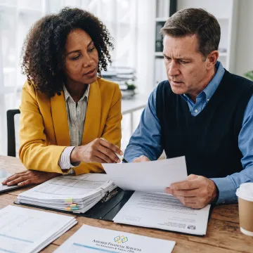 Tax professional reviewing business audit records