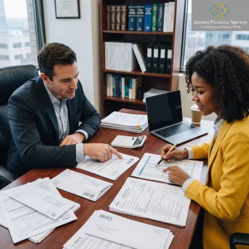 Tax professional reviewing IRS documents with a client