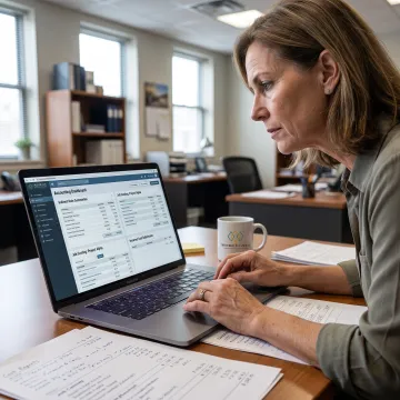 Government contractor reviewing financial reports