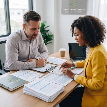 Tax professional reviewing client tax documents