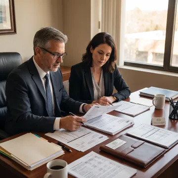 Tax professional reviewing financial documents with a client