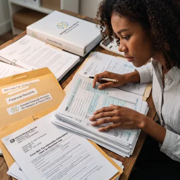 Tax professional reviewing IRS resolution documents