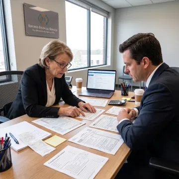 Tax professional reviewing documents with a Burbank client