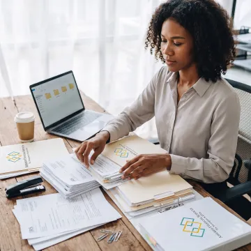 Tax advisor organizing client tax documents
