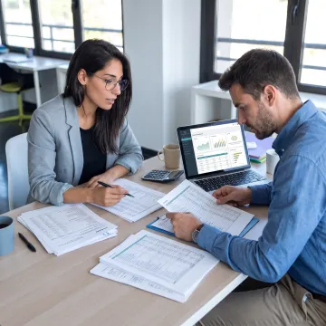 Financial professional reviewing tax and bookkeeping records