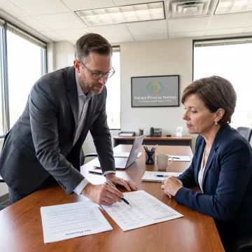 Advisor discussing financial reports with business owner