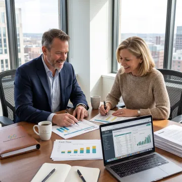 CFO reviewing financial reports with a Boston business owner