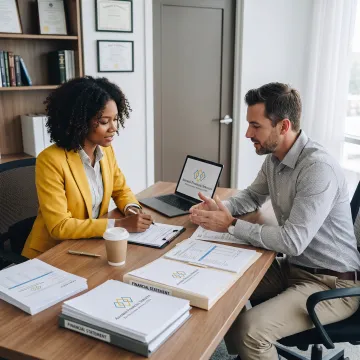 Financial advisor reviewing tax documents with a business owner