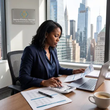Tax advisor reviewing financial documents with a New York City business owner