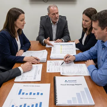 Tax professional discussing a year-round strategy with business leaders