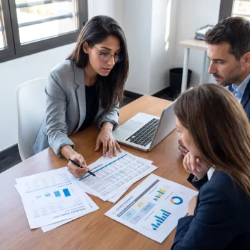 Business leaders reviewing a financial forecast