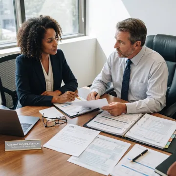 Tax professional reviewing IRS documents with a client