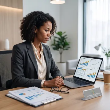 Financial advisor reviewing business performance data