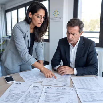 Tax professional reviewing IRS relief documents with a client