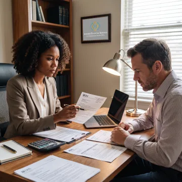Tax professional reviewing IRS documents with a client