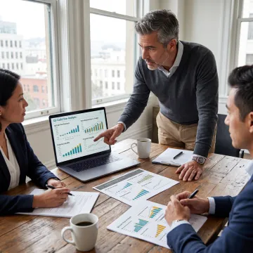 Financial advisor reviewing business performance data