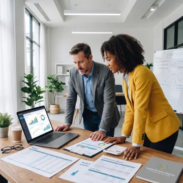 Financial advisor reviewing business performance reports