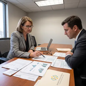 Tax professional reviewing IRS documents with a client
