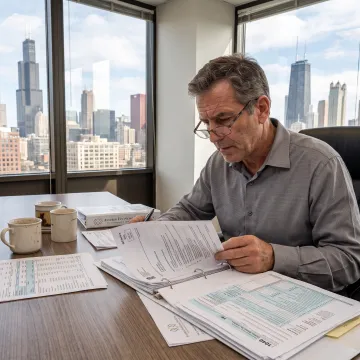 Financial consultant reviewing IRS tax documents