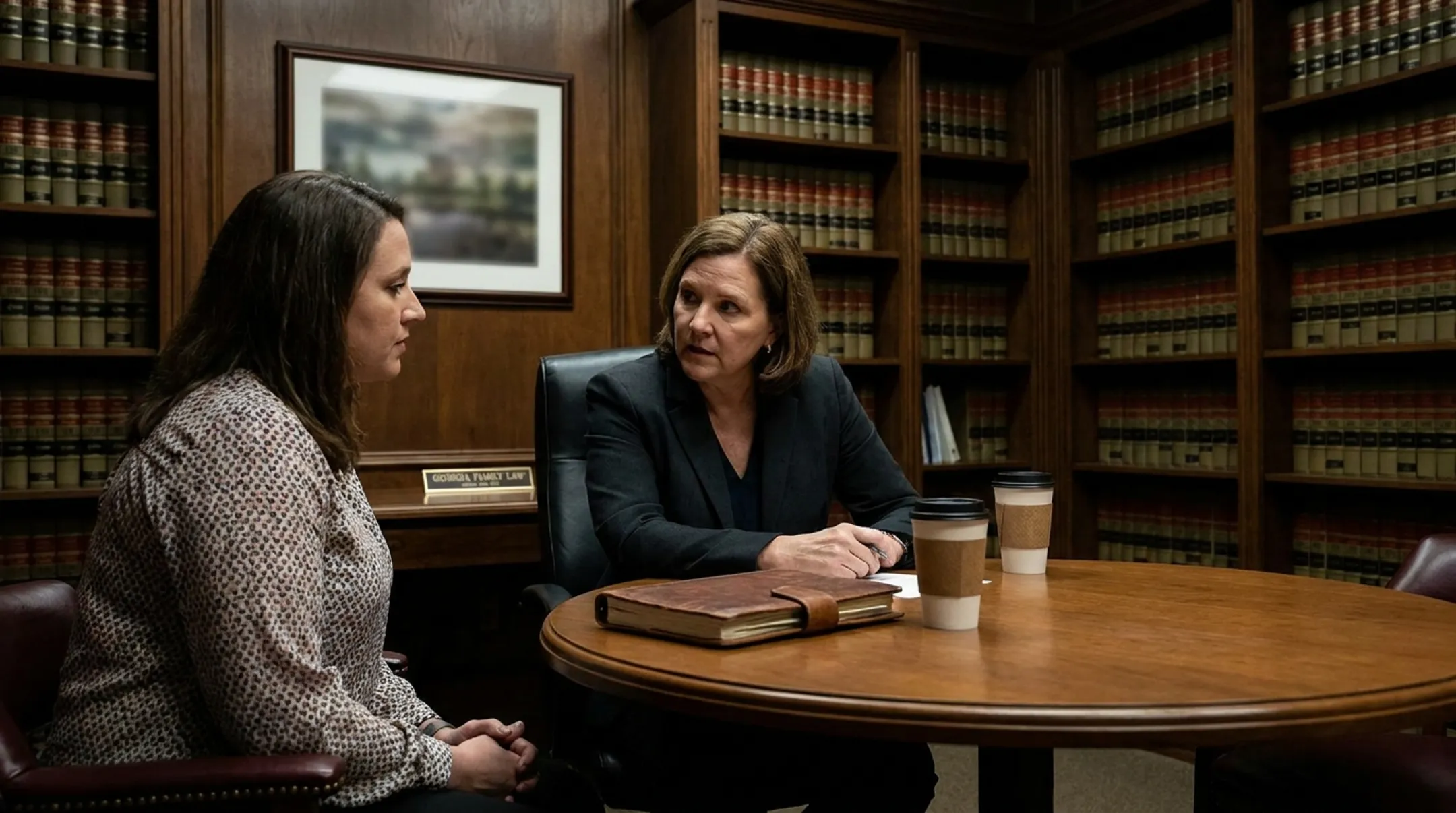 Georgia family law attorneys consulting with a contested divorce client