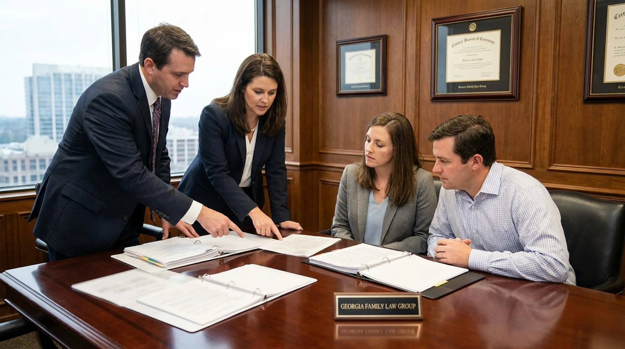 Georgia family law attorneys consulting clients about alimony matters