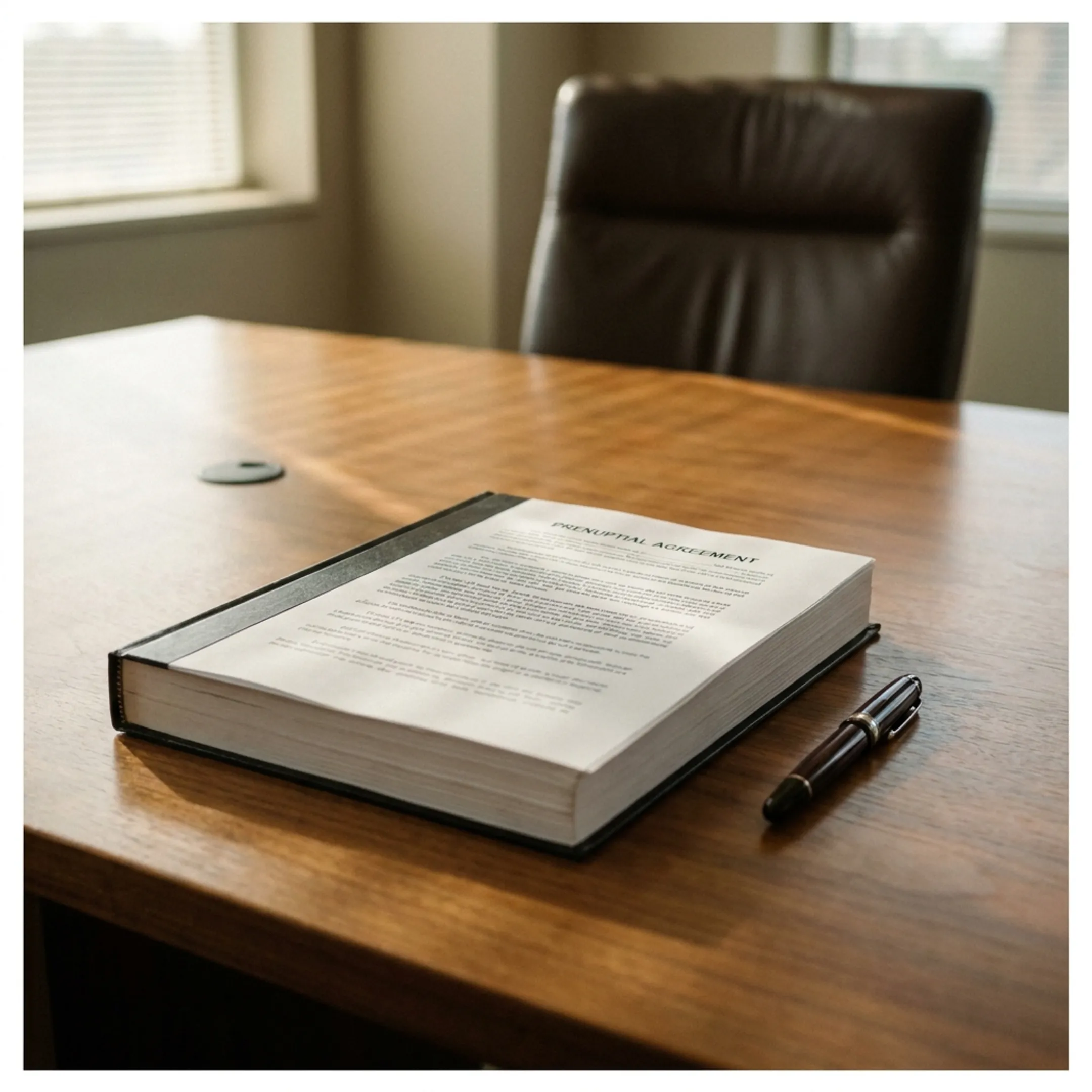 Legal documents and pen ready for signing a prenuptial agreement