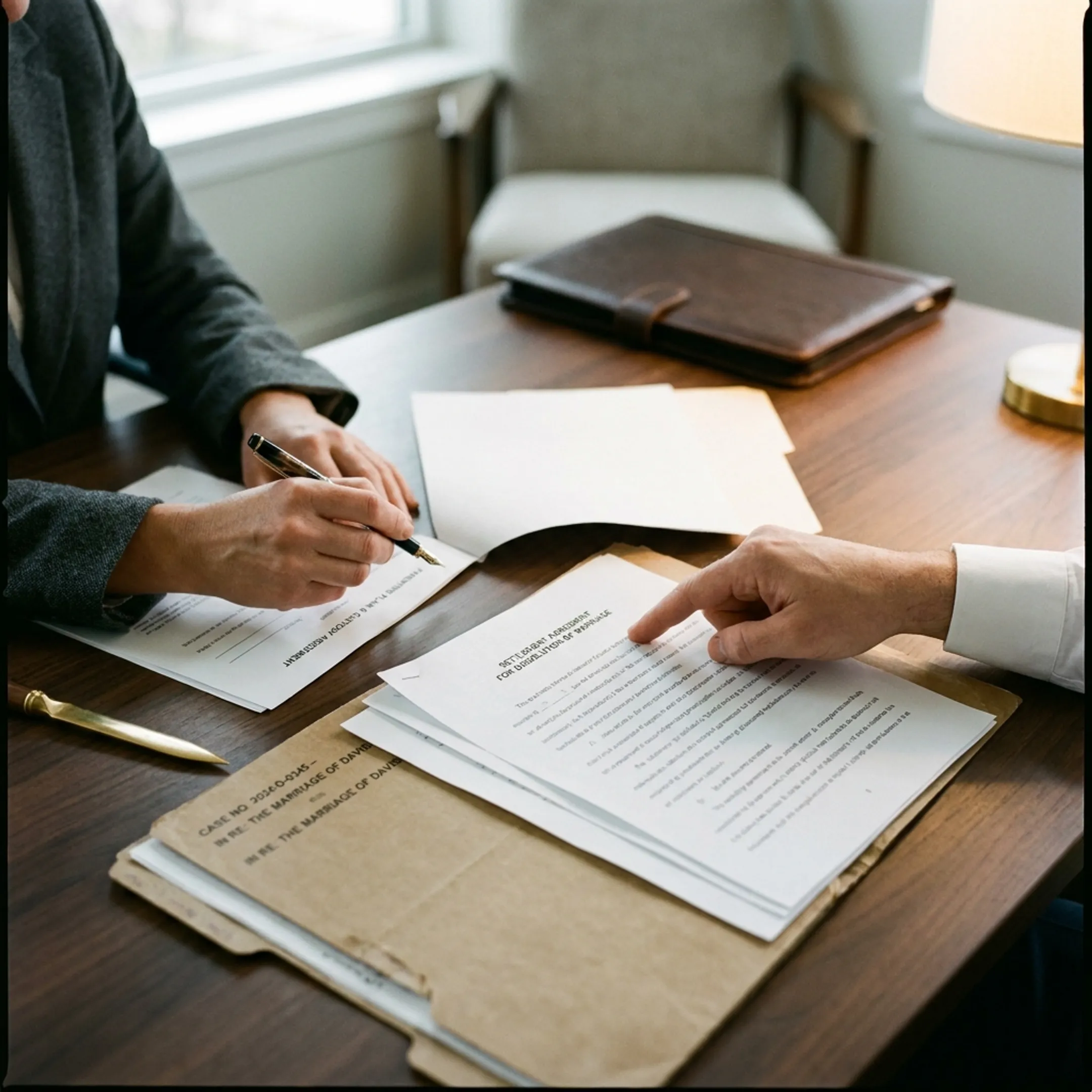 Attorneys preparing mediation paperwork and legal documentation