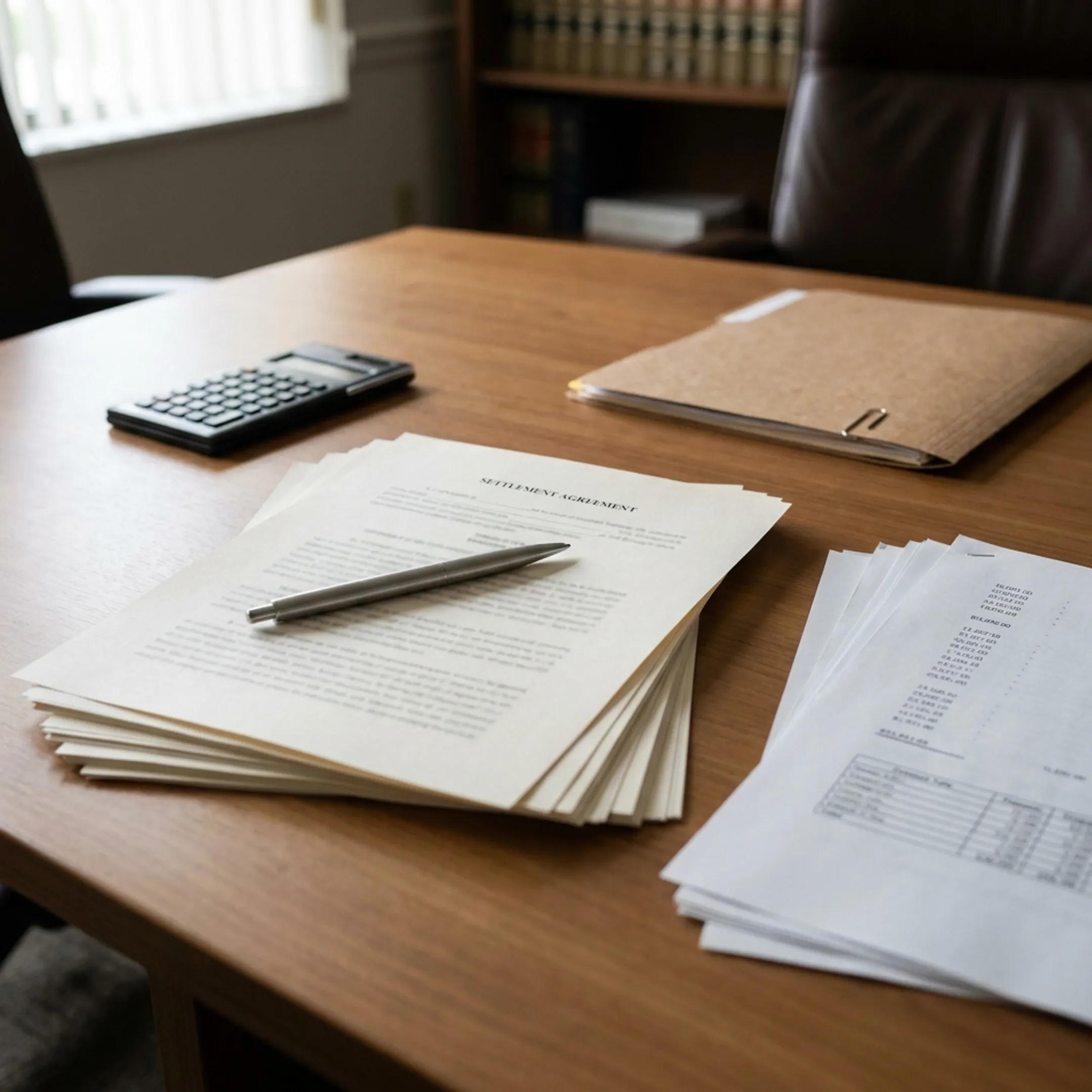 Legal contract documents and calculator representing flat fee divorce costs