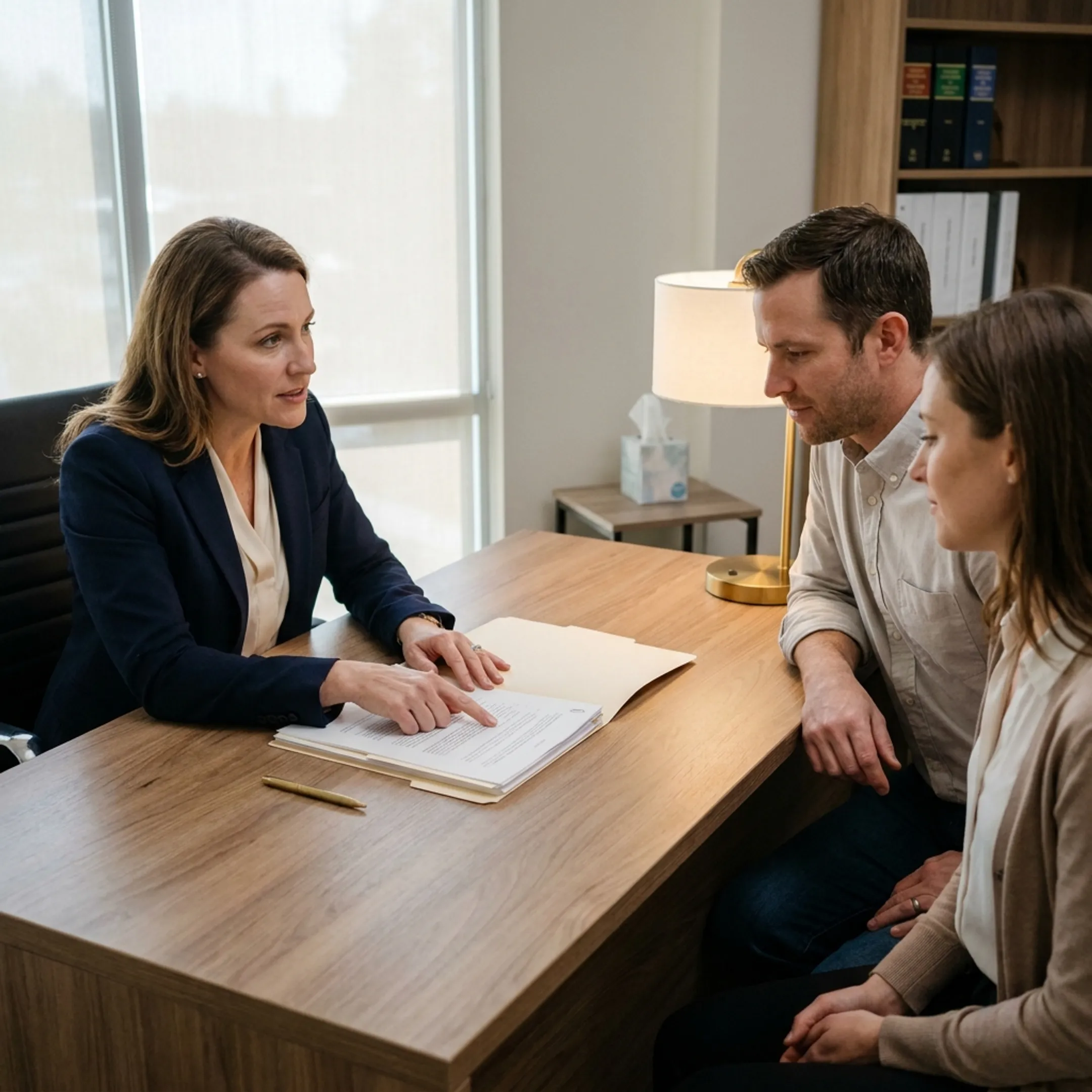 Attorney reviewing uncontested divorce paperwork with clients