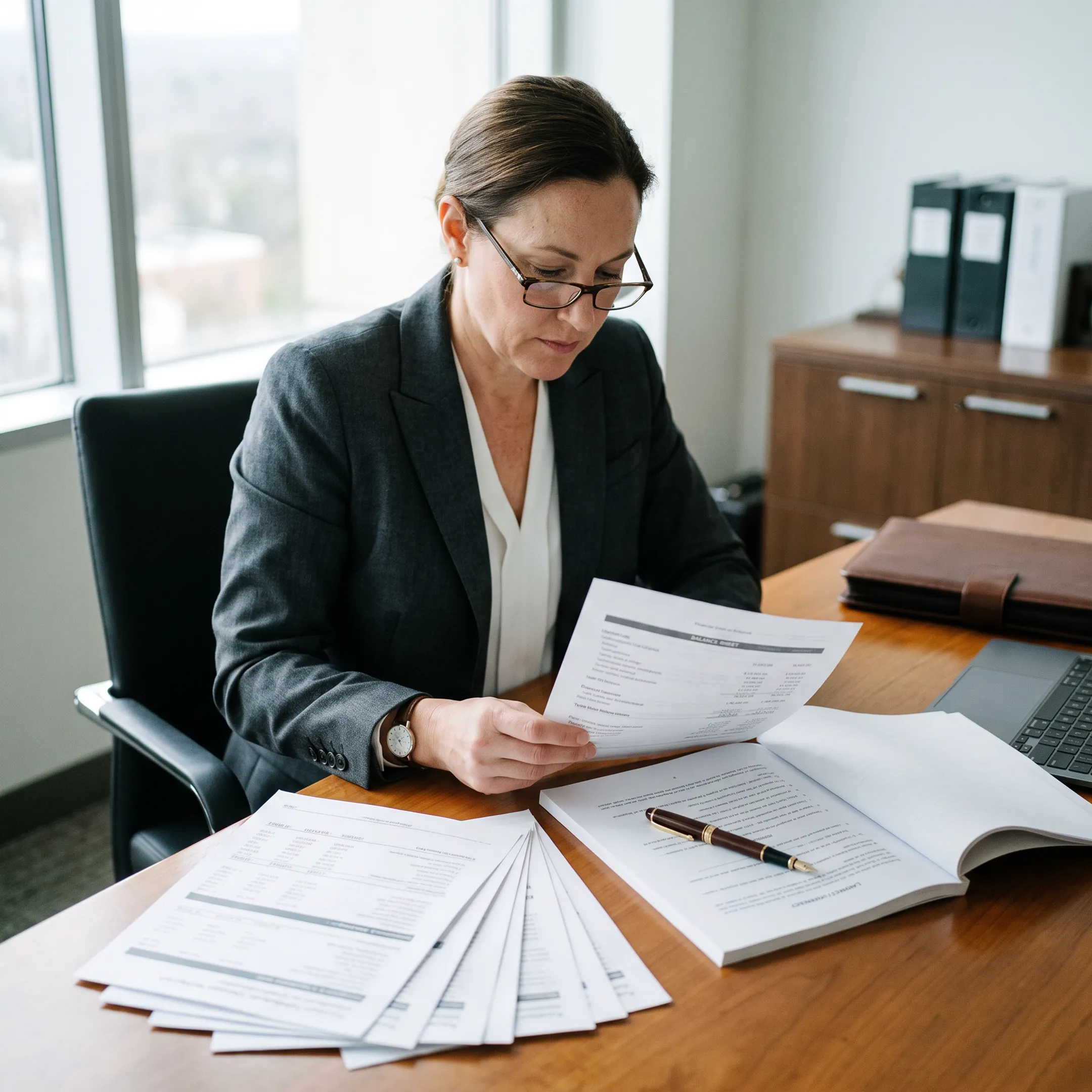Property division lawyer analyzing marital financial records
