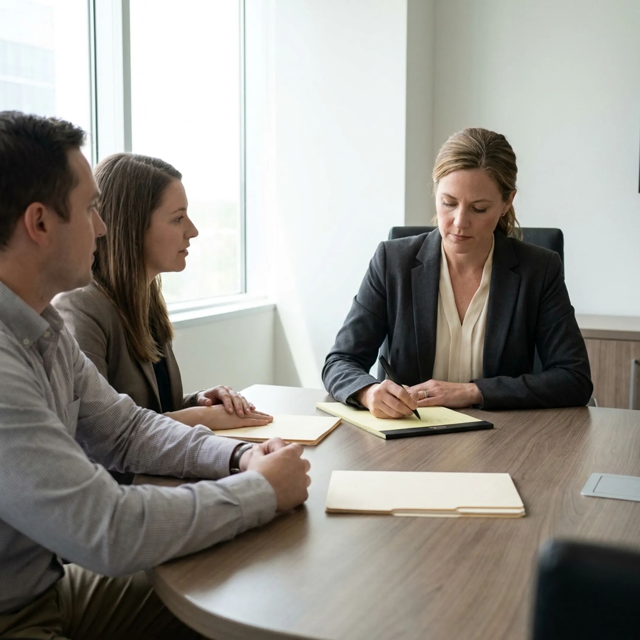 Family law attorney facilitating divorce mediation discussions