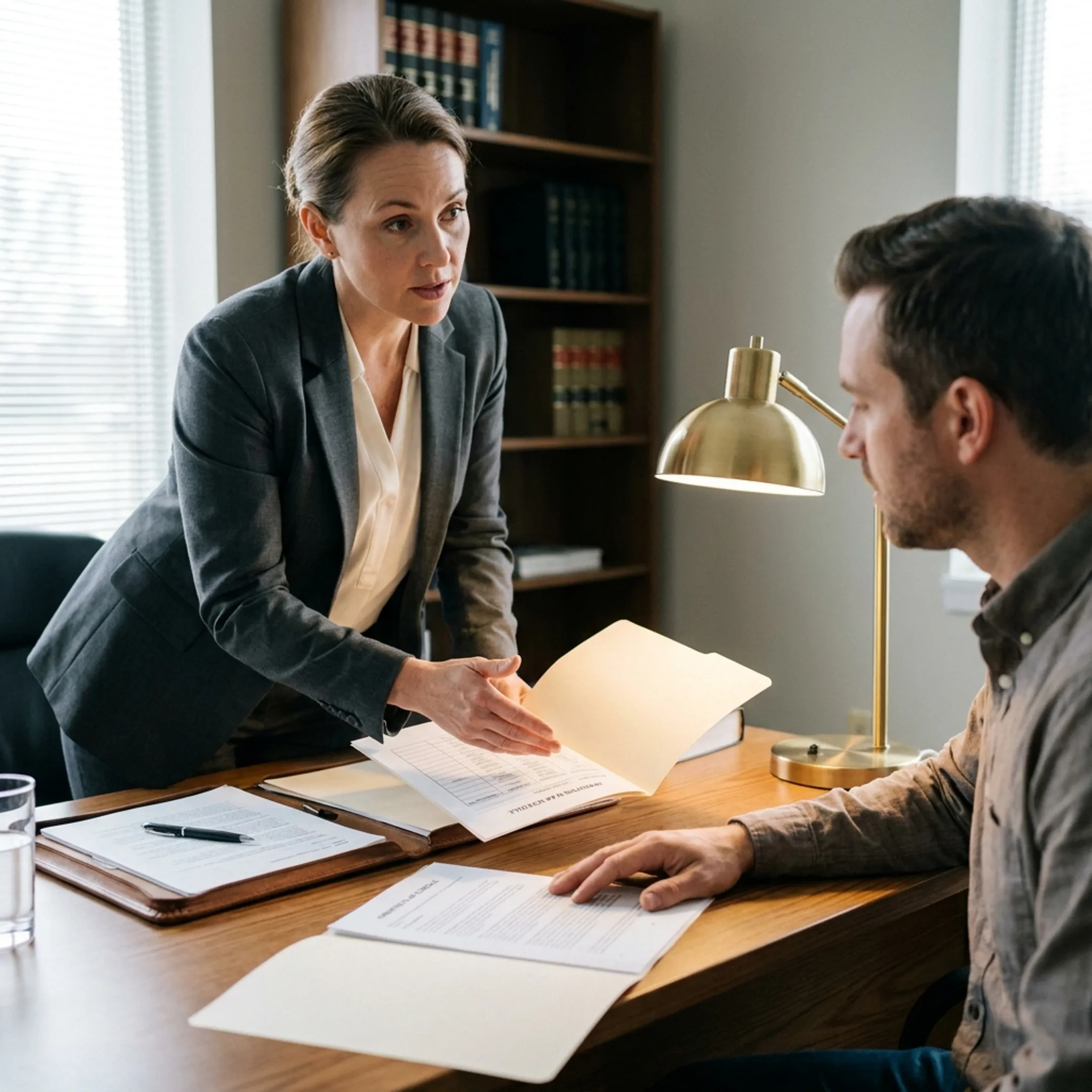 Family law attorney explaining child custody rights to a client.