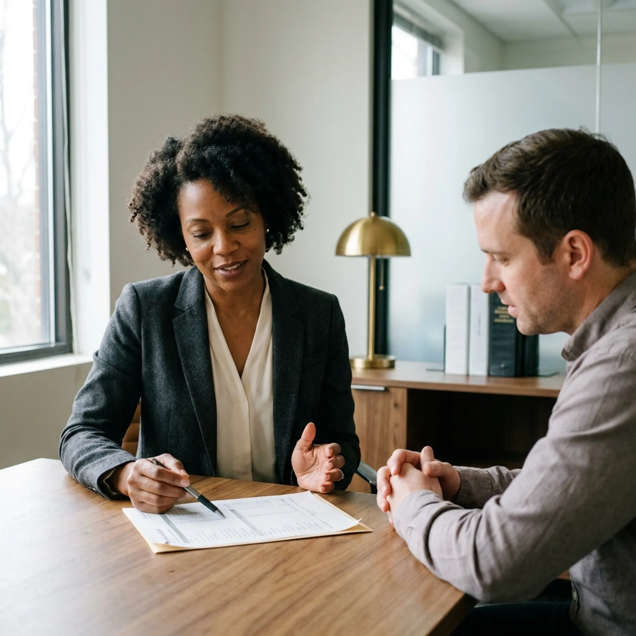Family law attorney explaining child support guidelines to a client